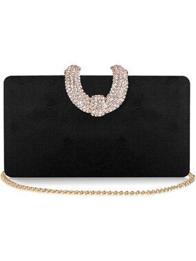 Women's Black Sparkly Rhinestone Crystal Clutch Purse For Elegant Evening Bag